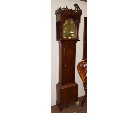 ~ An oak thirty hour longcase clock, dial arch with circular disc inscribed Broadbelt, Auckland, later case