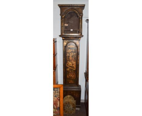 ~ A green chinoiserie eight day longcase clock, 18th century and later, arch brass dial signed John Jones of Bury, 12'' dial 