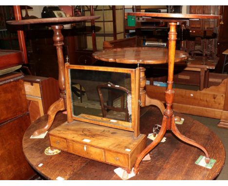A 19th century mahogany toilet mirror; and three various occasional tables (4)