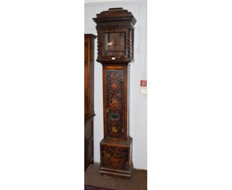 ~ An early 18th century walnut marquetry longcase clock case (a.f.), 45cm by 30cm by 220cm high Dial aperture 11 inches. Vari