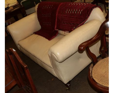 A Victorian scroll-arm sofa, later upholstered, 183cm wide 