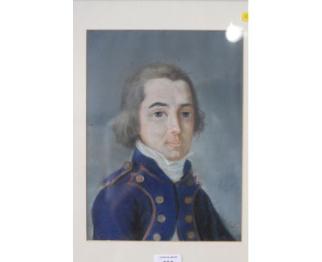 A pastel portrait of an 18th century gentleman in a blue uniform, inscribed 1795 verso, 11 1/2" x 8 1/2" in gilt frame