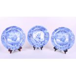A pair of 18th century blue and white "Shipping Series" pattern plates and a similar bowl