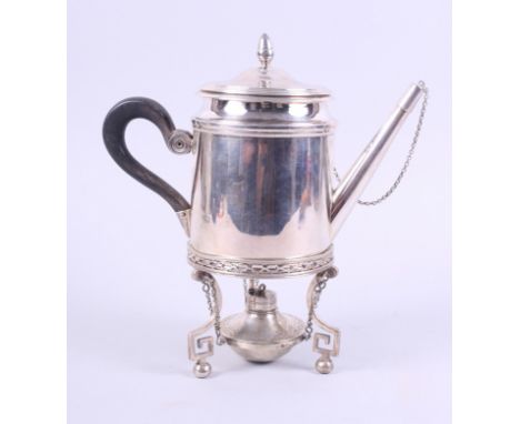 An early 19th century French silver teapot with ebony handle, stand and lamp, 22.9oz troy grossCondition:The knop is slightly