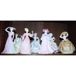 Eight crinoline ladies, various, including Coalport, Francesca Art China, etc