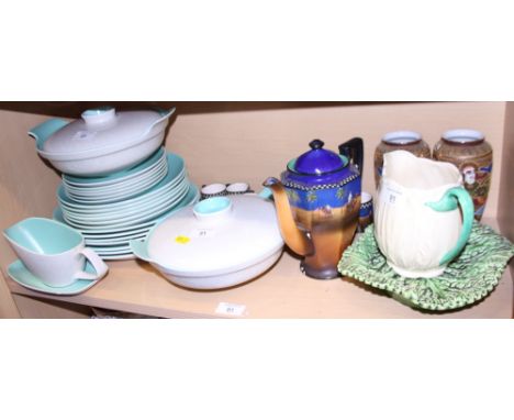 A Poole pottery part dinner service, a Tunstall coffee set, a pair of Japanese vases and other china and teawares