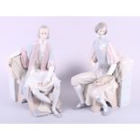 A pair of Lladro porcelain bookends: Velasquez and Christopher Columbus, 13" high (restored)