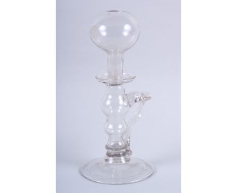 A lacemaker's Georgian glass oil lamp, 10 1/4" high