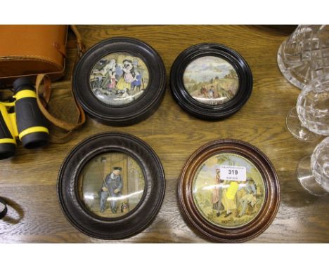 Four framed Prattware pot lids 