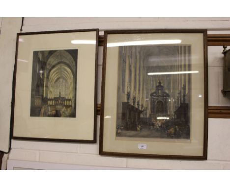 Joseph Pimm, interior study Worcester Cathedral; pencil signed artists proof; and after David Roberts "Church of St Paul, Ant