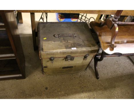 A canvas and leather bound travelling trunk 