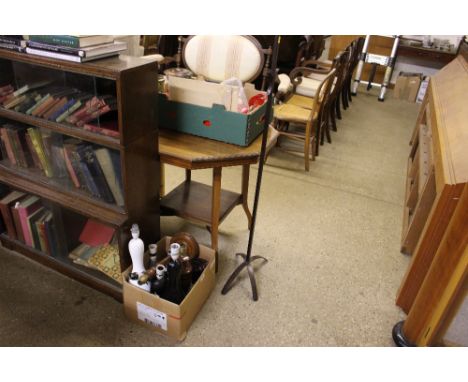 A metal standard lamp; and a box of various table lamps