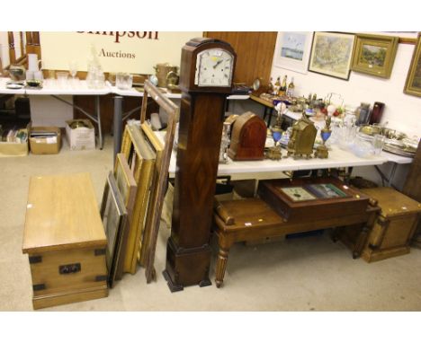 An Art Deco walnut three hole grandmother clock - pendulum on rostrum 