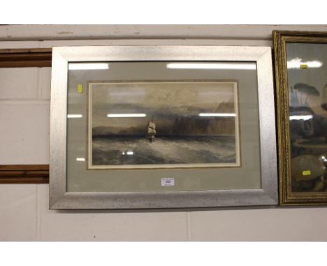 R Carrick coloured lithograph study of a sailing boat at sea