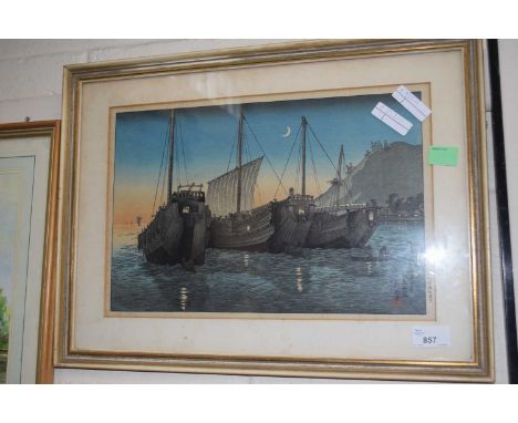 Japanese print of moored boats