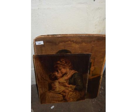 Group of three chromolithograph prints on board, two studies of children and a study of mother and baby, unframed (3)