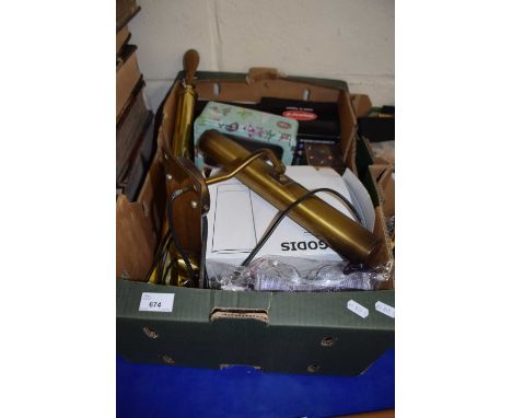 Mixed Lot:  Brass wall lamp, glass ware, umbrellas and other items