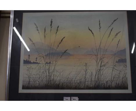 Jeane Duffey, study of a lakeside scene, coloured print, framed and glazed
