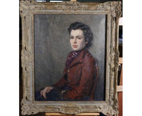 Reginald Grange Brundrit (1883-1960) Portrait of a lady, believed to be a member of the Swinton family, half length, seated, 