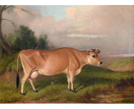 Colin Graeme Roe (1855-1910) ''Minnie'' - Portrait of a cow standing in a landscape  Signed and dated (18)99, oil on canvas, 