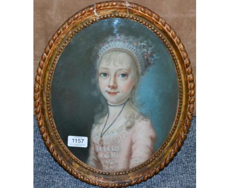 English School (18th century) A portrait of a girl (Miss Walker) Pastel on paper, 29.5cm dia. (oval)