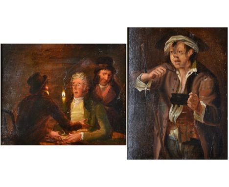 Follower of William Hogarth FRSA (1697-1764) Portrait of a beggar boy, three quarter length  Indistinctly inscribed verso, oi