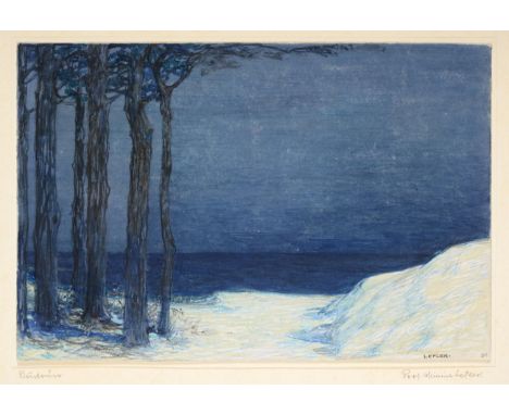 Prof. Heinrich Lefler (1863-1919) Austrian  Nocturne view of the sea  Signed, mixed media, together with a further early 20th