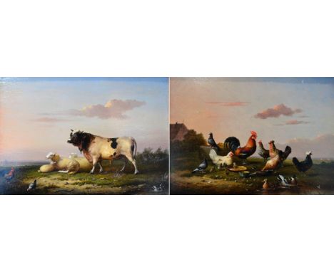 *Vanswerdonck (19th century)  Sheep and cattle at rest in a landscape  Signed and dated 1877, oil on panel, together with a c