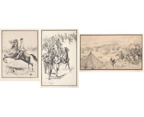Karl Pippich (1862-1932) Austrian  ''Franz Josef'' ( on horseback in military campaign)  Signed, pen and ink, together with a