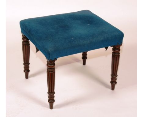 A William IV mahogany dressing stool, circa 1835, in the manner of Gillows, with later upholstered top on reeded legs, 44cm h