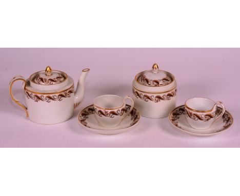 A porcelain coffee service, circa late 18th century, decorated with brown fern borders on white ground, comprising of coffee 