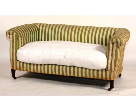 A Chesterfield parlour sofa, in the manner of Howard, circa early 20th century, with striped upholstery, 70cm high x 163cm wi