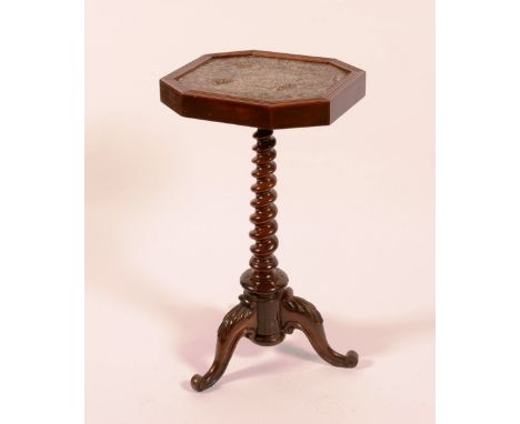 A Victorian mahogany tripod table, with fossil top