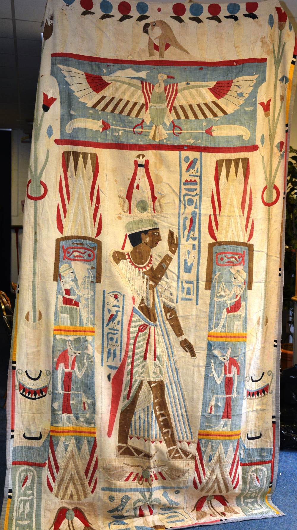 An Egyptian applique wall panel circa 1920, with cotton appliques of