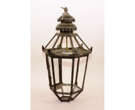 A Victorian painted metal lantern ceiling light, circa 1870, of hexagonal form, 80cm high (a/f) CONDITION REPORT: Lot 22 - tw