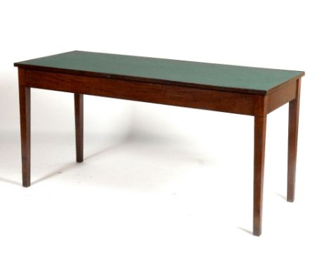 A George III mahogany gaming table, circa late 18th/early 19th century, with long baize-covered top, 75cm high x 153cm wide x