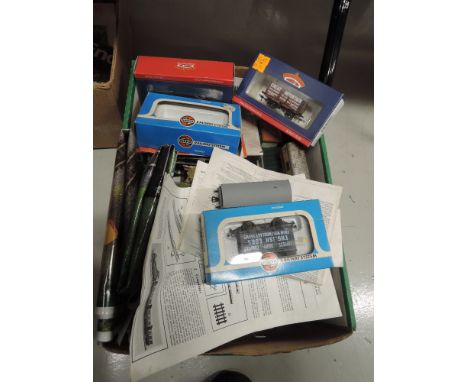 A box of 00 gauge rolling stock, accesories and track including Airfix, Bachmann etc