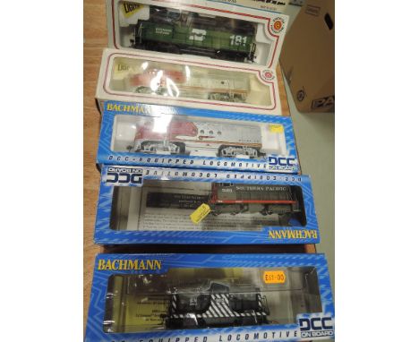 Five Bachmann HO scale American Brass locomotives, Santa Fe 307 and similar, Southern Pacific 5101, Burlington Northern 181 a