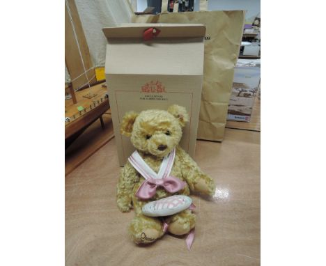 A modern limited edition Steiff bear, Christopher, Cherished Teddies, having gold button and white tag 666681, in box with pa