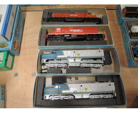 Four Athearn HO scale American brass locomotives, Delaware &amp; Hudson 16 x2 and CP Rail System 5415 &amp; 5827 all boxed