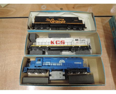 Three Athearn HO scale American brass locomotives, ConRail 6297, KCS 678 &amp; Rio Grande 5338 all boxed