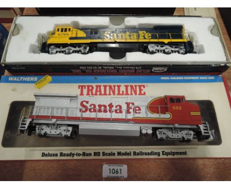 Two Walthers and Atlas HO scale American brass Santa Fe locomotives 553 &amp; 8788, both boxed