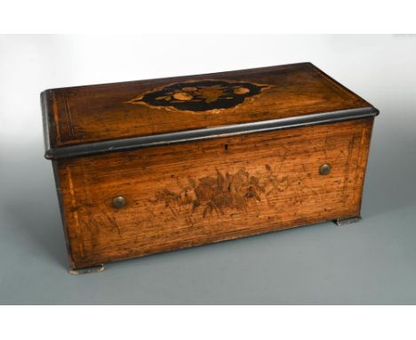 A 19th century Swiss rosewood and floral marquetry music box, the crank wind 33cm cylinder mechanism numbered 12346 playing 8