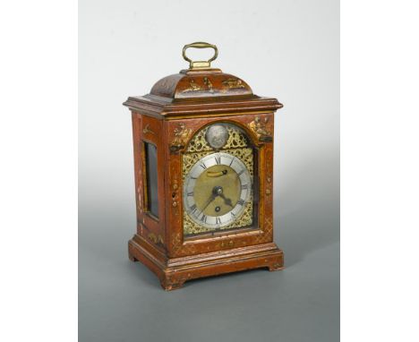 John Ellicott, London, a mid-18th century red lacquer and chinoiserie decorated bracket timepiece of small proportions, the c