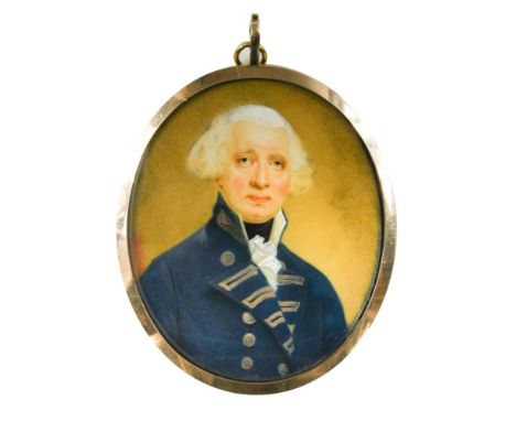 English School, 18th Century Portrait miniature of Admiral Lord Howe, wearing Admiral's undress uniform watercolour on ivory 