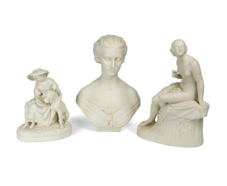 A Copeland Parian model of Sabrina, after William Calder Marshall (1813-1894), impressed marks, 31cm high; a Copeland Parian 