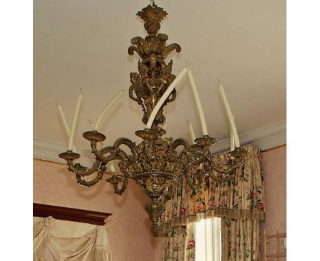 An early 19th century Régence style ormolu ten branch chandelier, by Johnston Brooks & Co, believed to be a matching pair at 