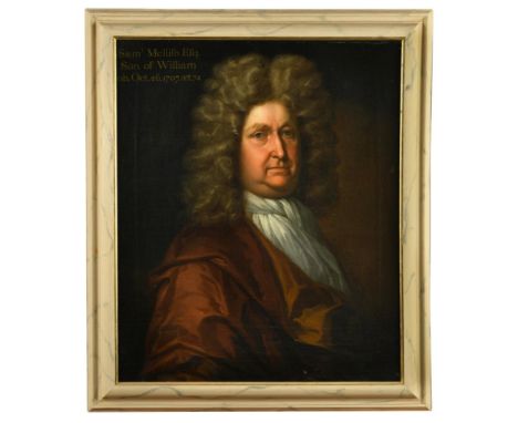 English School, circa 1700   Portrait of Samuel Mellish (1634-1707), half-length, in a brown wrap and white cravat inscribed 