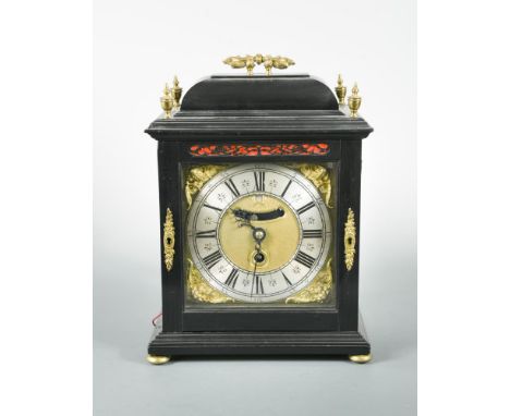 Henry Simcock, Daintree, an ebonised bracket clock, circa 1700, the bell top case with handle above and four urn finials, the