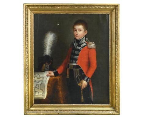 Charles Pierre Verhulst (Belgian, 1774-1820) Portrait of Christian Cortwright Walterstorff (1790-1823), his shako and an arch